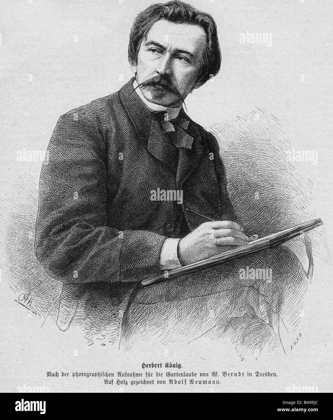 Koenig, Herbert, 1820 - 13.6.1876, German painter and actor, half length, engraving by Adolf Neumann, 19th century, Stock Photo
