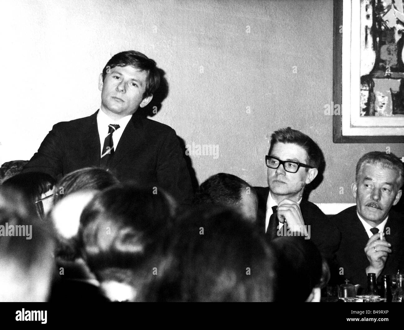 Polanski, Roman, * 18.8.1933, french director and actor, with Wolfgang Gielow, at event, 'Dekadenz bei Gielow', discussion, discotheque P1, Munich, 24.2.1964, Stock Photo