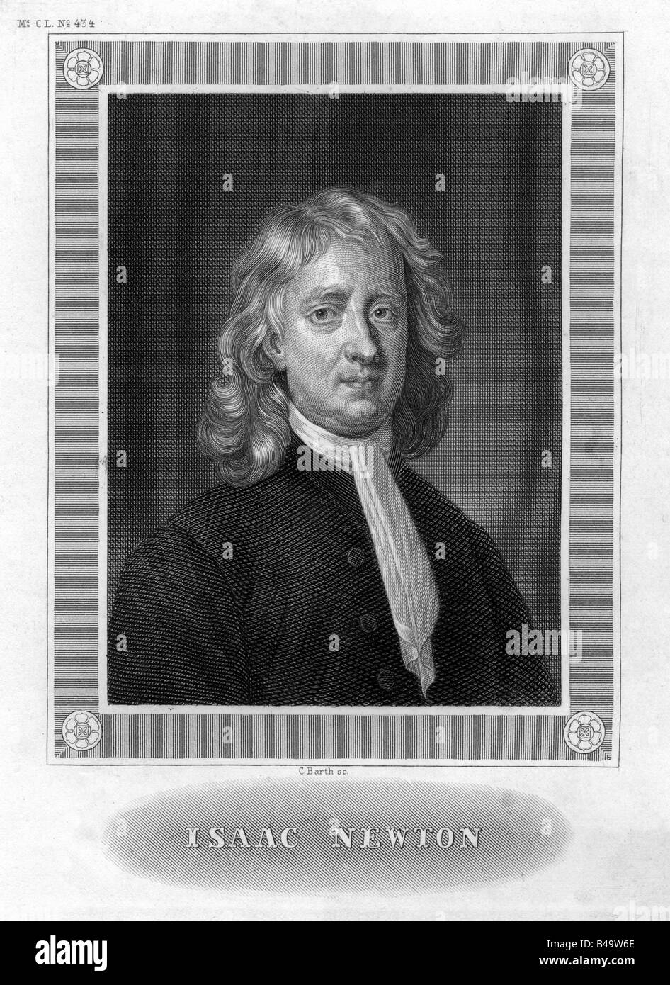 Newton, Isaac Sir, 5.1.1643 - 31.3.1727, British physicist, portrait, steel engraving, Meyers encyclopaedia, Hildburghausen, Germany, 19. Jh., Artist's Copyright has not to be cleared Stock Photo