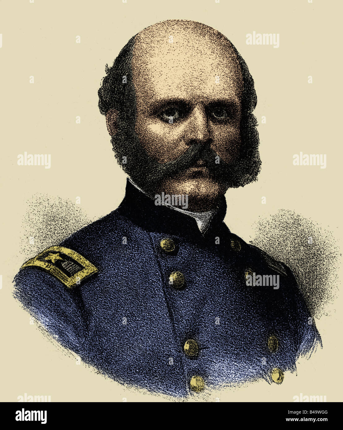 Burnside, Ambrose E., 23.5.1824 - 13.9.1881, American general & politician, portrait, engraving, 19th century, later coloured, , Stock Photo