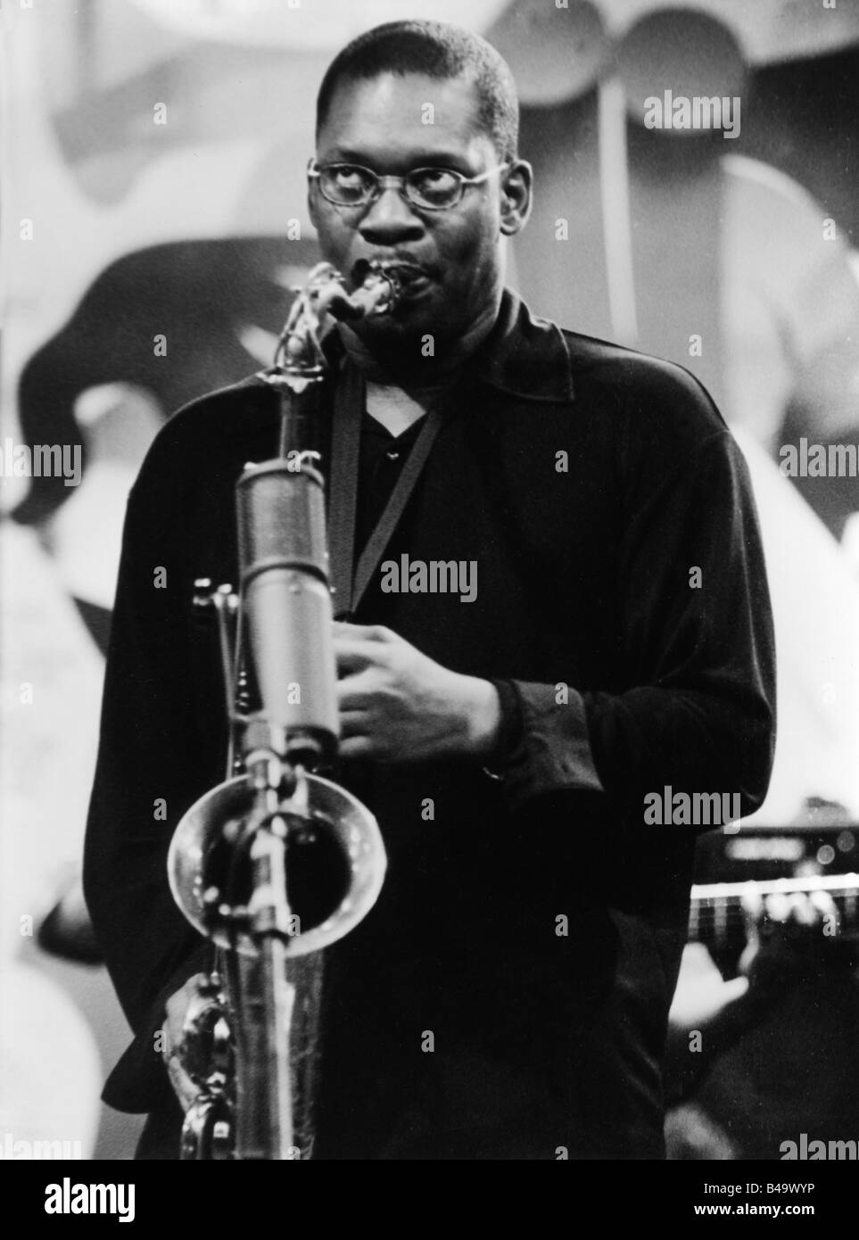 Coltrane, Ravi, * 6.8.1965, American musician (Jazz), half length, playing tenor saxophon, live performance, Frankfurt, September 1998, Stock Photo