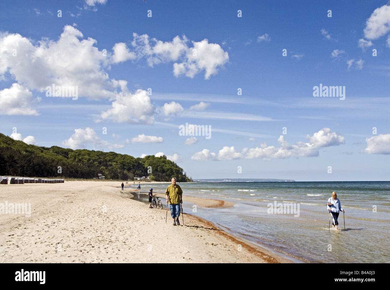 geography / travel, Germany, Mecklenburg-Western Pommerania, Island Rügen, Sellin, beaches, South Beach, Baltic Sea, Nordic Walker, Additional-Rights-Clearance-Info-Not-Available Stock Photo