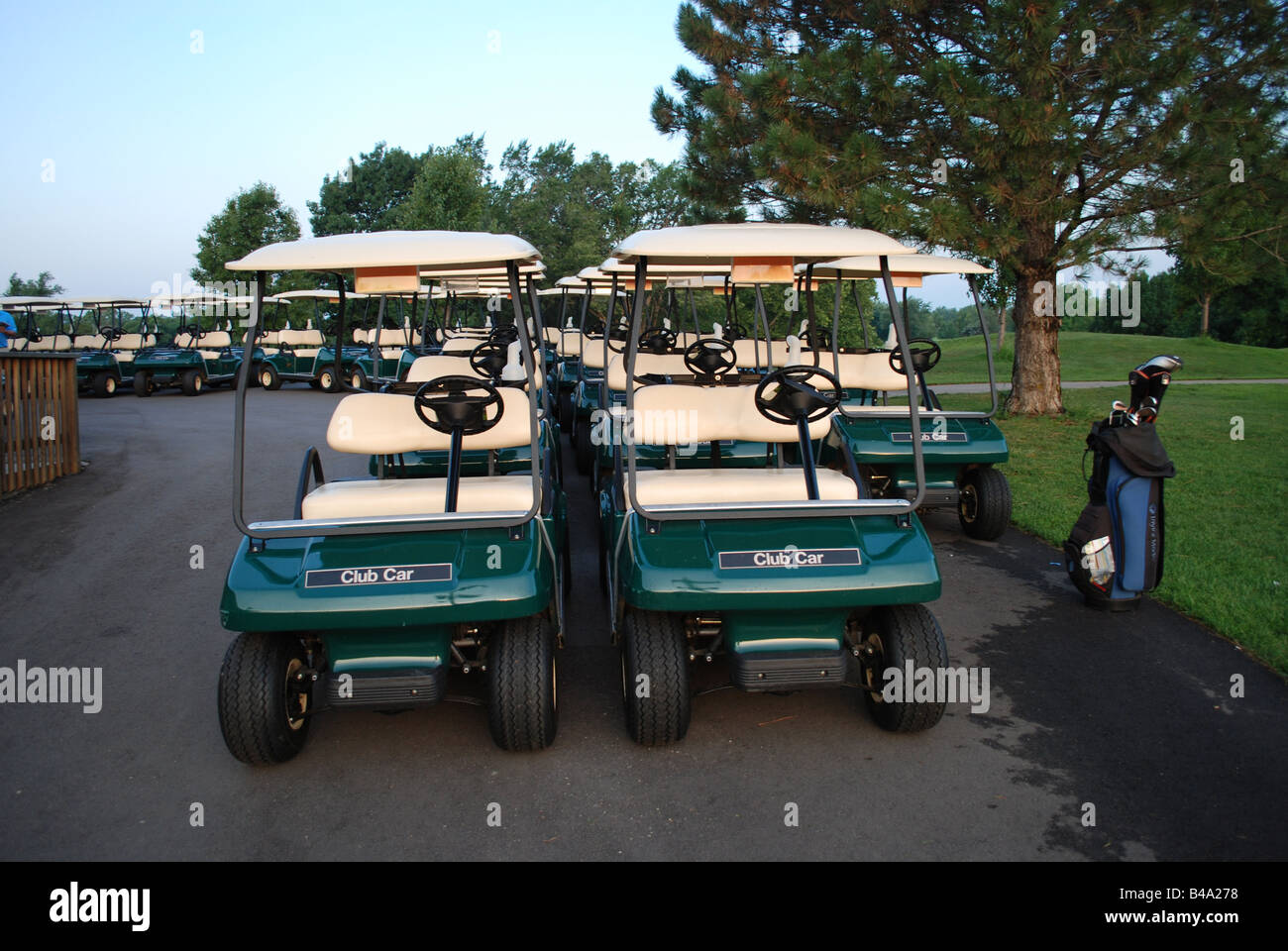 Golf carts ready to roll Lions Club Kansas Association for the Blind and Visually Impaired Golf Tournament Cypress Ridge Golf Co Stock Photo