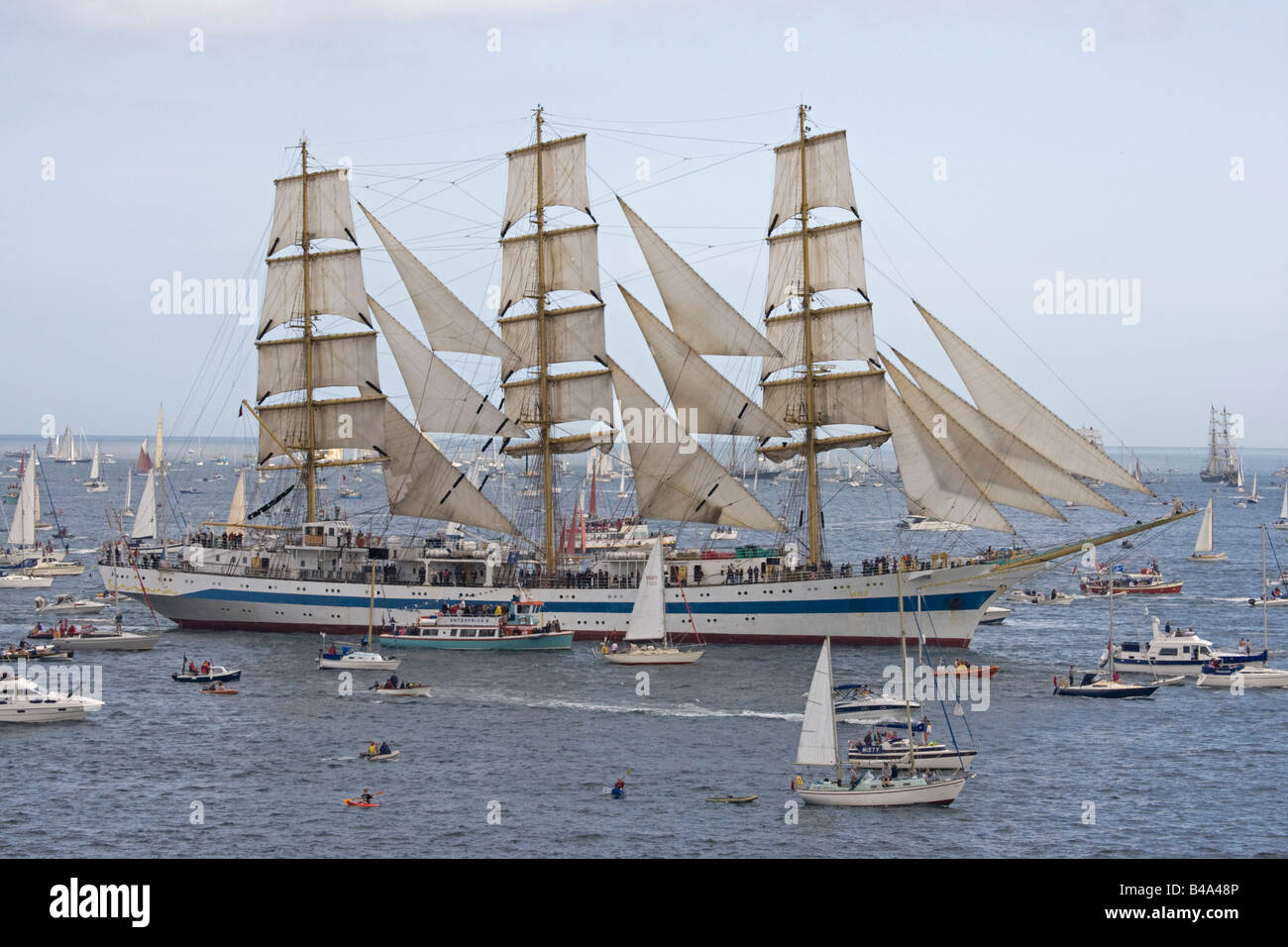 Mir square rigged training ship Funchal 500 Tall Ships Regatta Pendennis Point Falmouth Cornwall UK Stock Photo