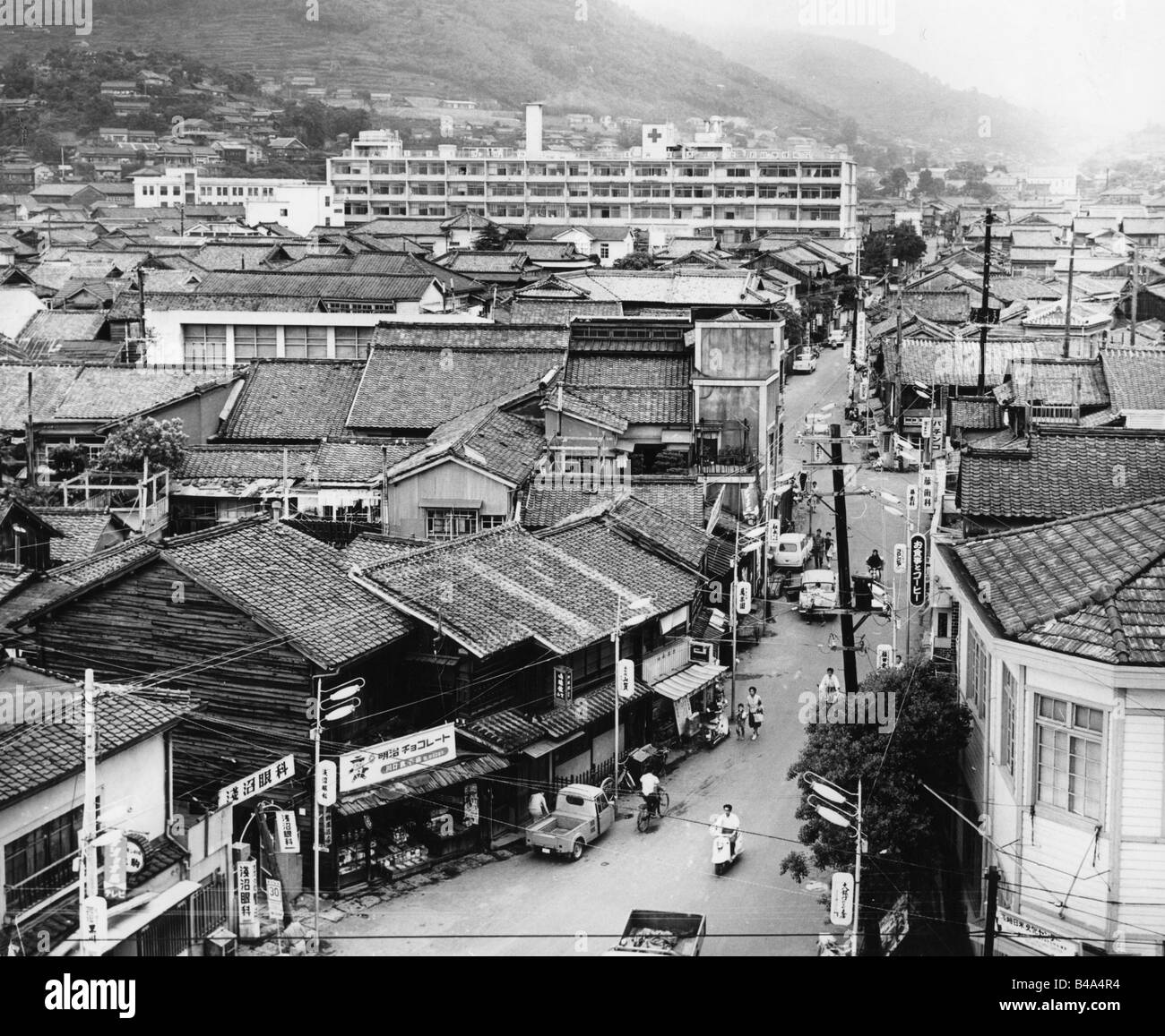 geography / travel, Japan, cities, Nagasaki, buildings, hospital of atomic bomb victims, exterior view, 1950s, Stock Photo