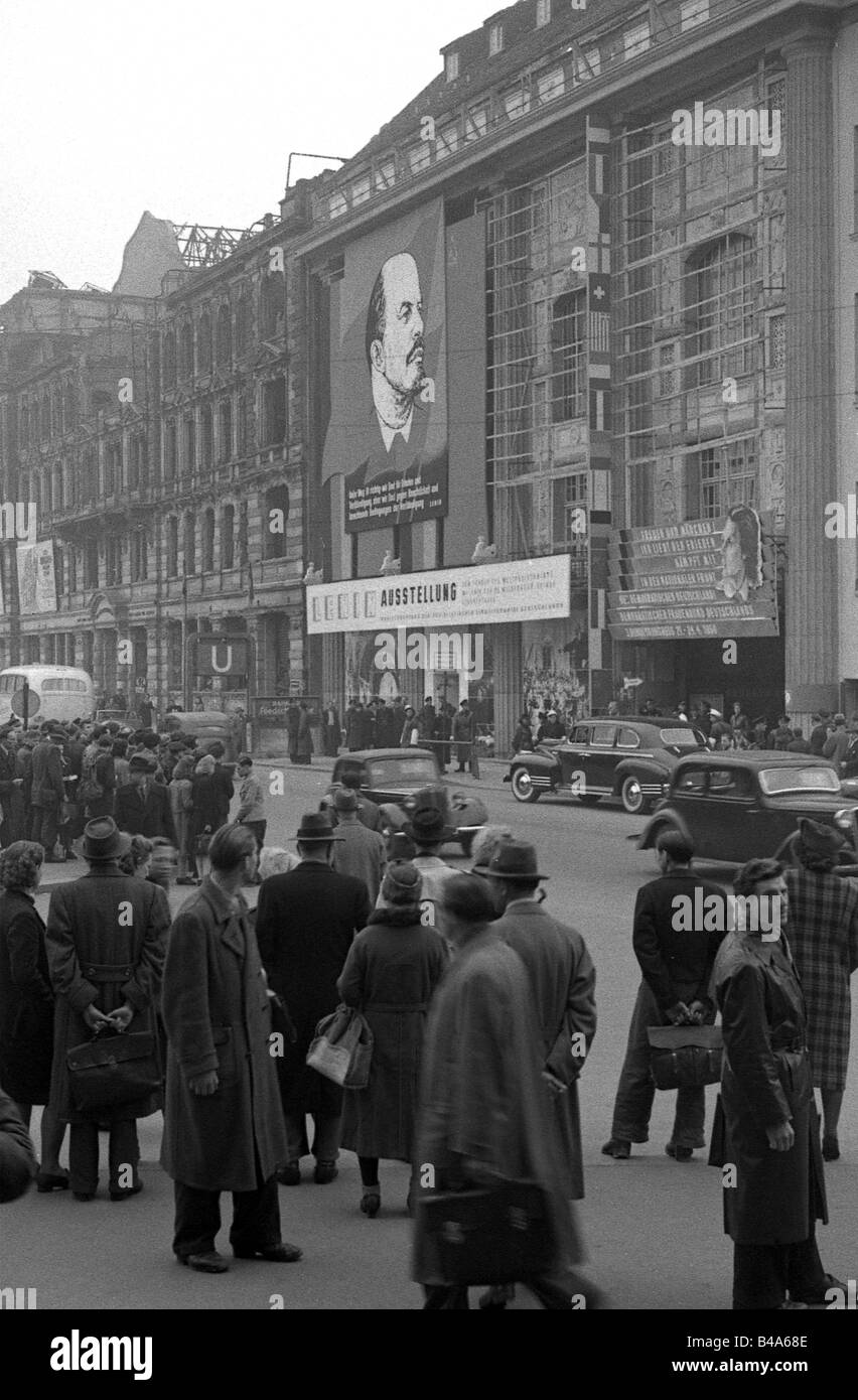 geography/travel, Germany, German Democratic Republik, politics, propaganda, Lenin exibition, East Berlin, Friedrichstraße, 1950, Stock Photo