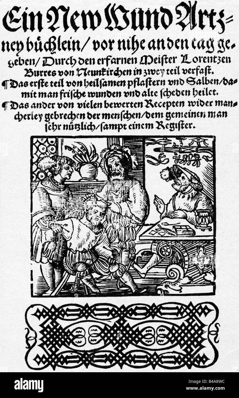 medicine, textbooks, "Ein New Arzney Büchlein" by Lorenz Burres of  Neunkirchen, printed by Hermann Gülfferich, Frankfurt am Stock Photo - Alamy