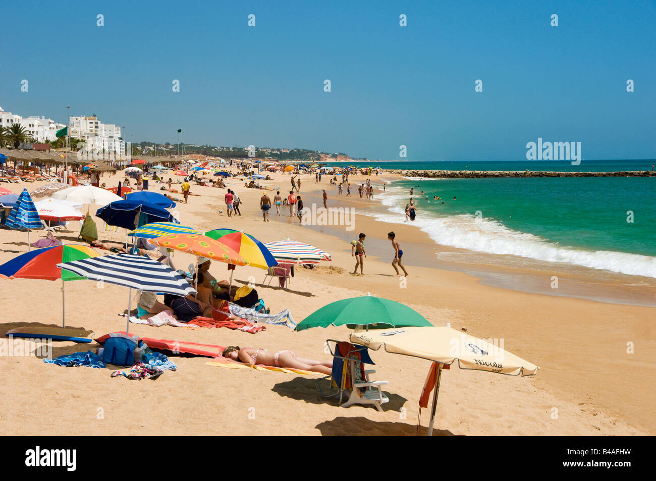 Quarteira Beach In Summer, Portugal, the Algarve Stock Photo - Alamy