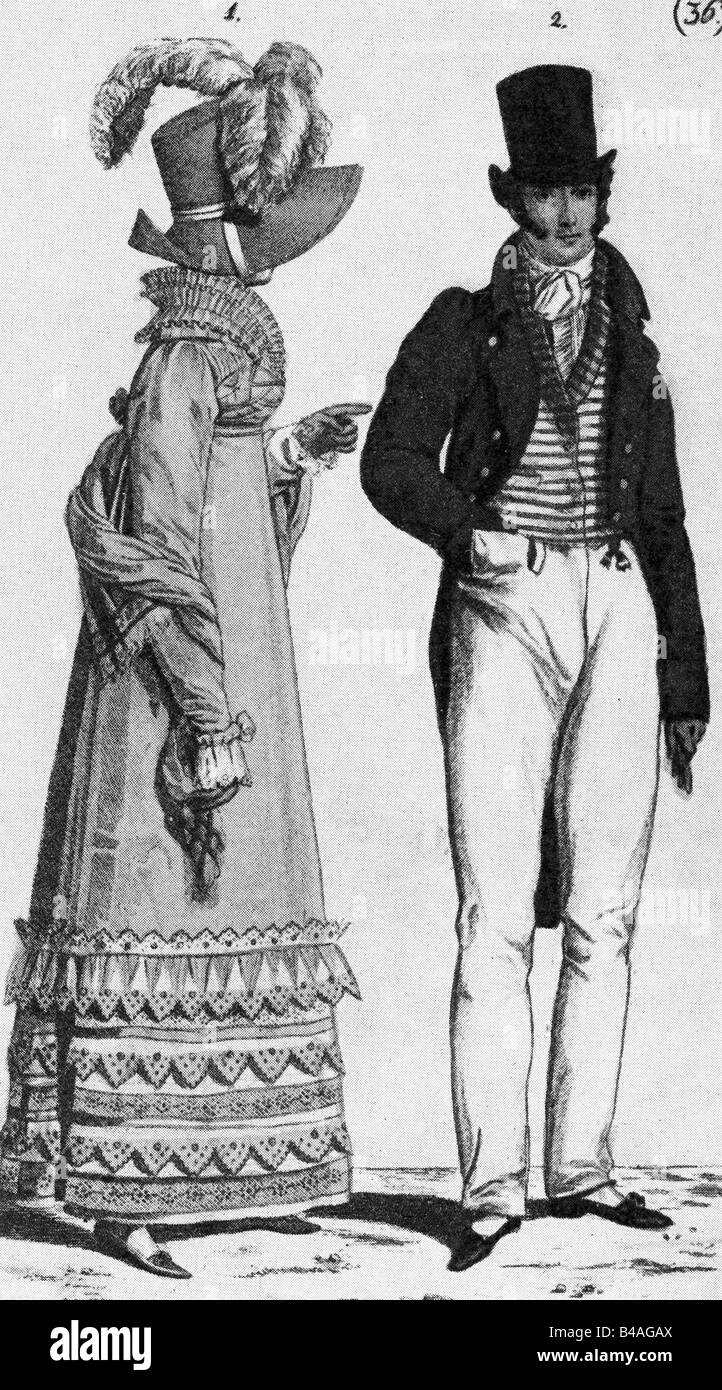 fashion, 19th century, ladies and mens fashion, Germany, lithograph, 1816  Stock Photo - Alamy