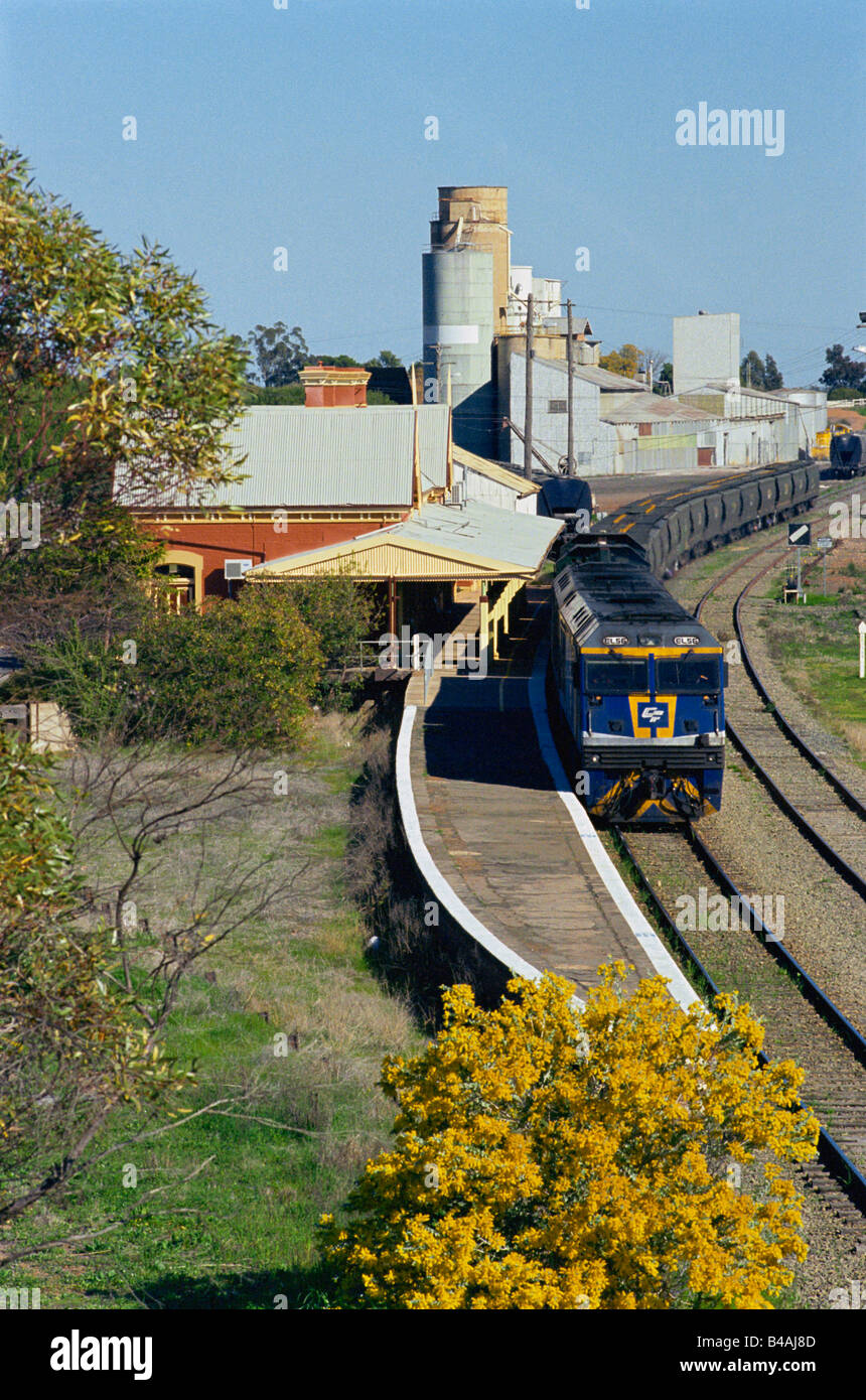 Narrandera, Railway Station, Train Stock Photo