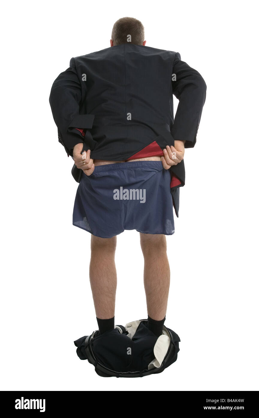 Businessman dropping his trousers good image to portray various phrases