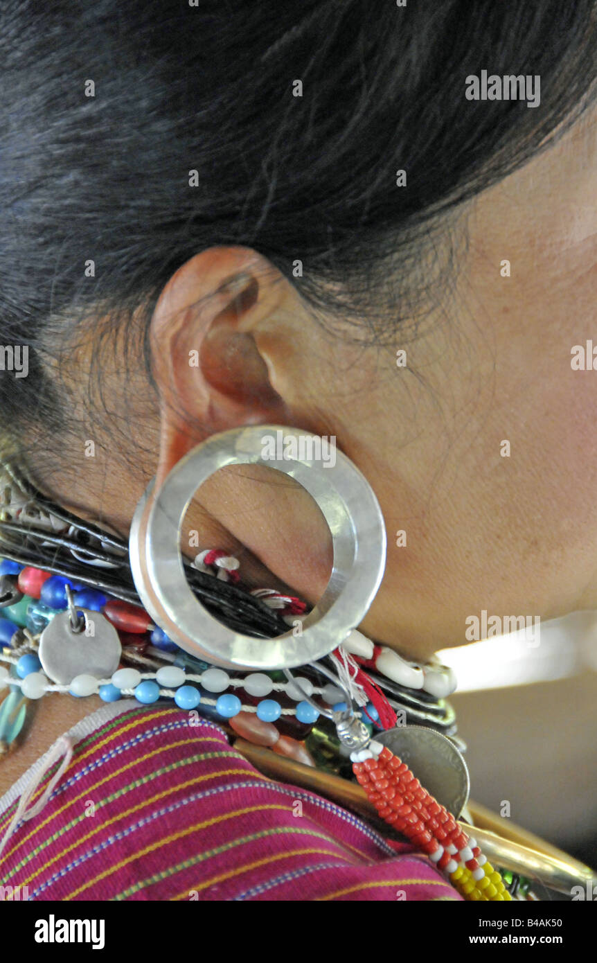 jewellery, earring of a Kayan woman, Thailand / Myanmar (Birma), Additional-Rights-Clearance-Info-Not-Available Stock Photo