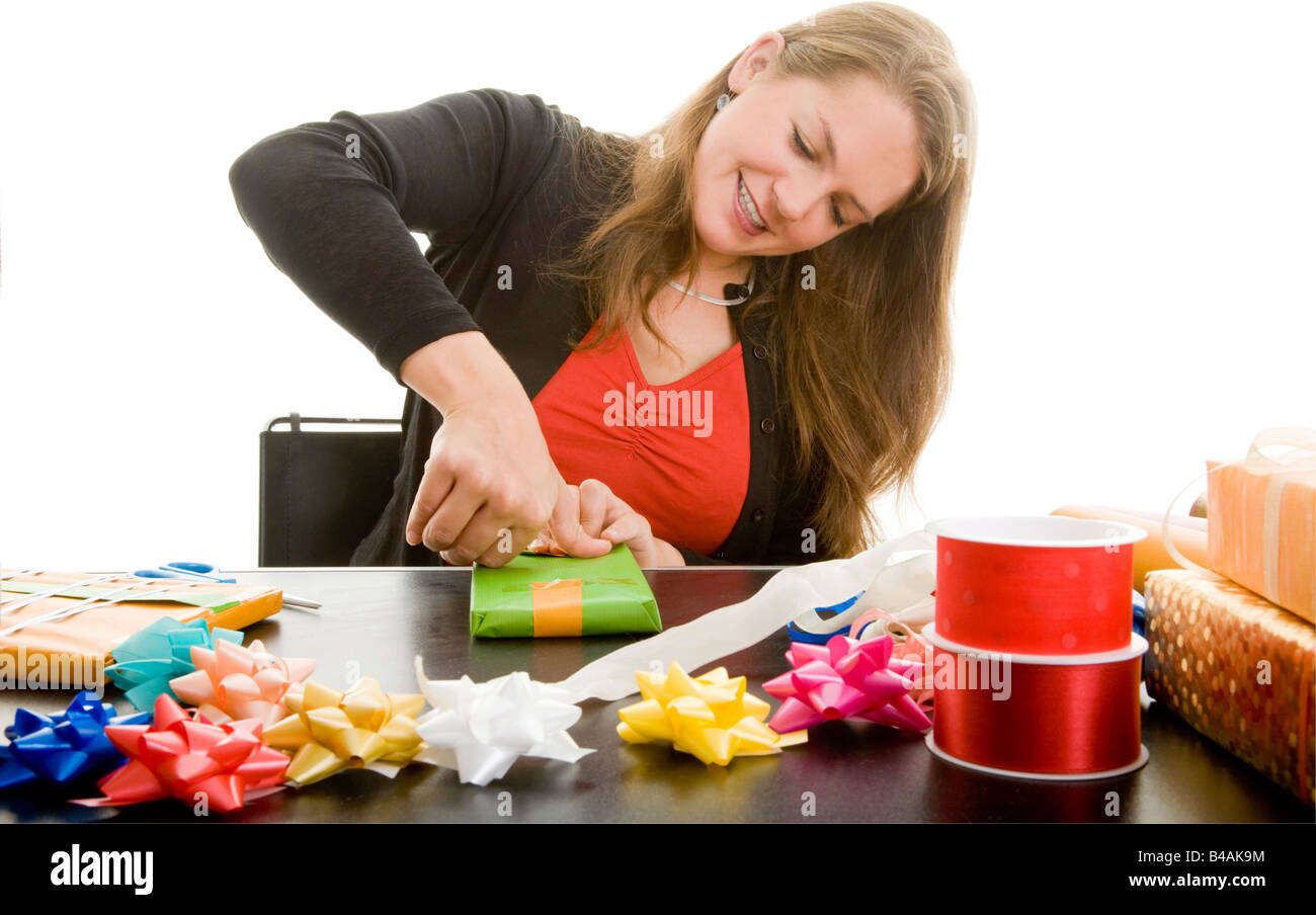 woman wrapping presents Stock Photo Alamy