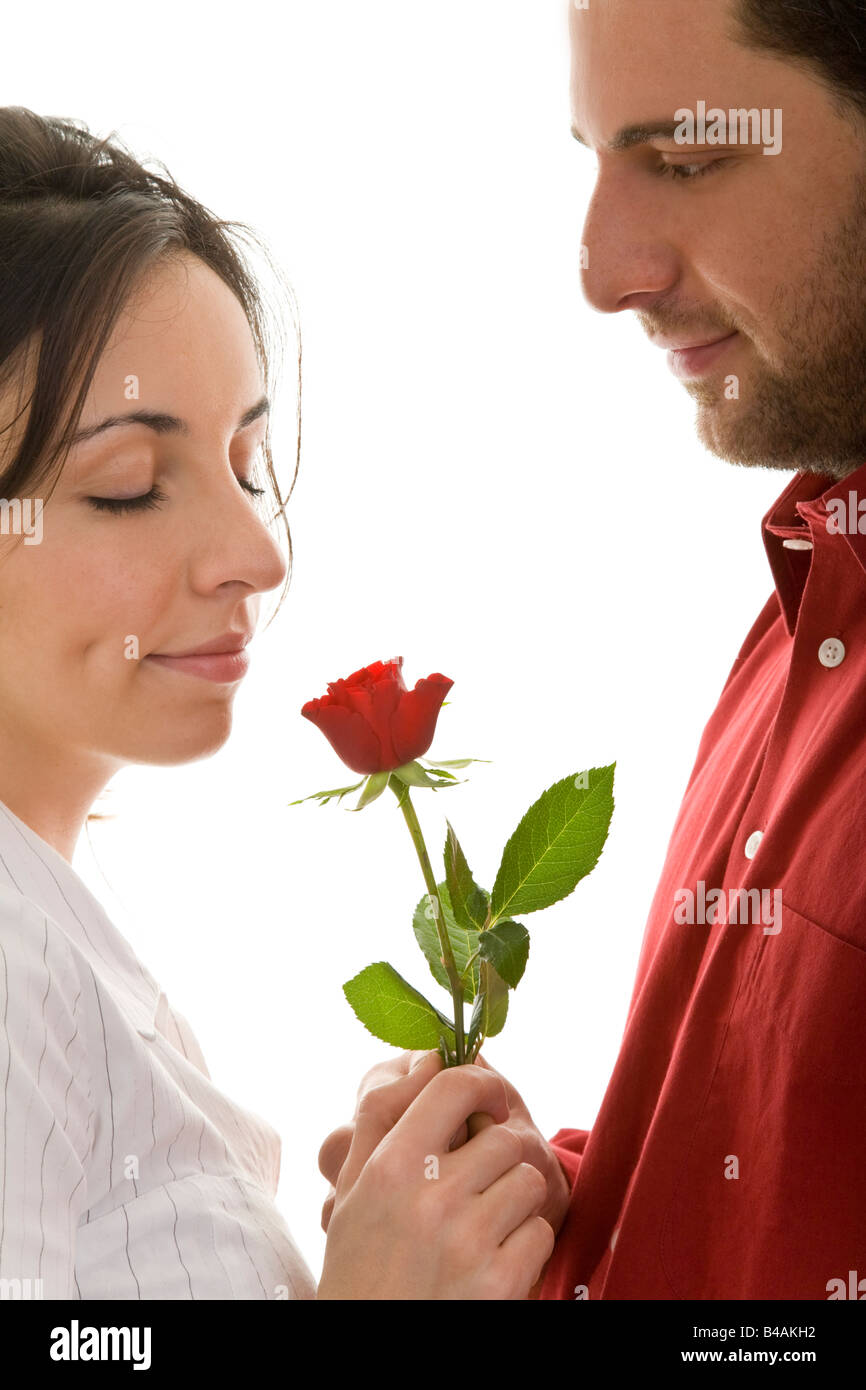 lovers with rose Stock Photo