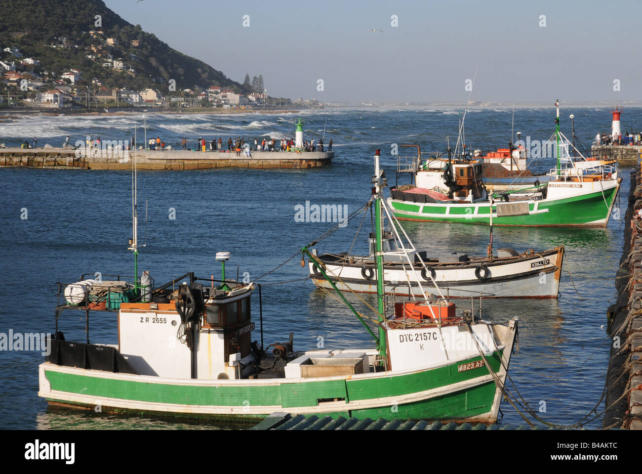 geography / travel, South Africa, Fishhoek, harbour, quay with fishing boats,  passers-by and angler, Additional-Rights-Clearance-Info-Not-Available Stock  Photo - Alamy