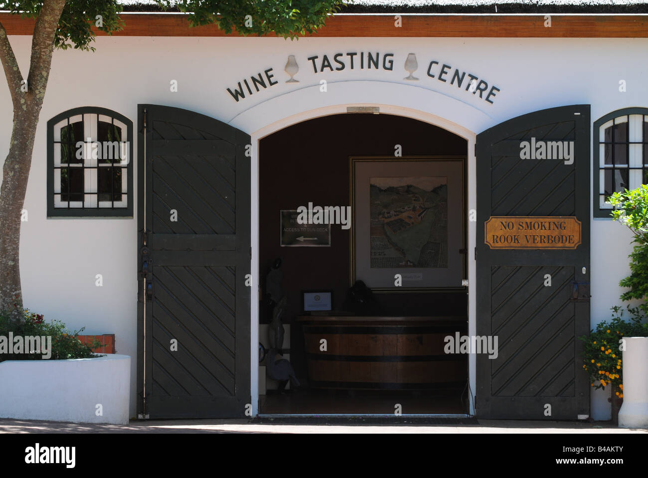 wine, entrance of wine-growing shop, wine-growing estate 'Neetlingshof', wine route near Stellenbosch, South Africa, Additional-Rights-Clearance-Info-Not-Available Stock Photo