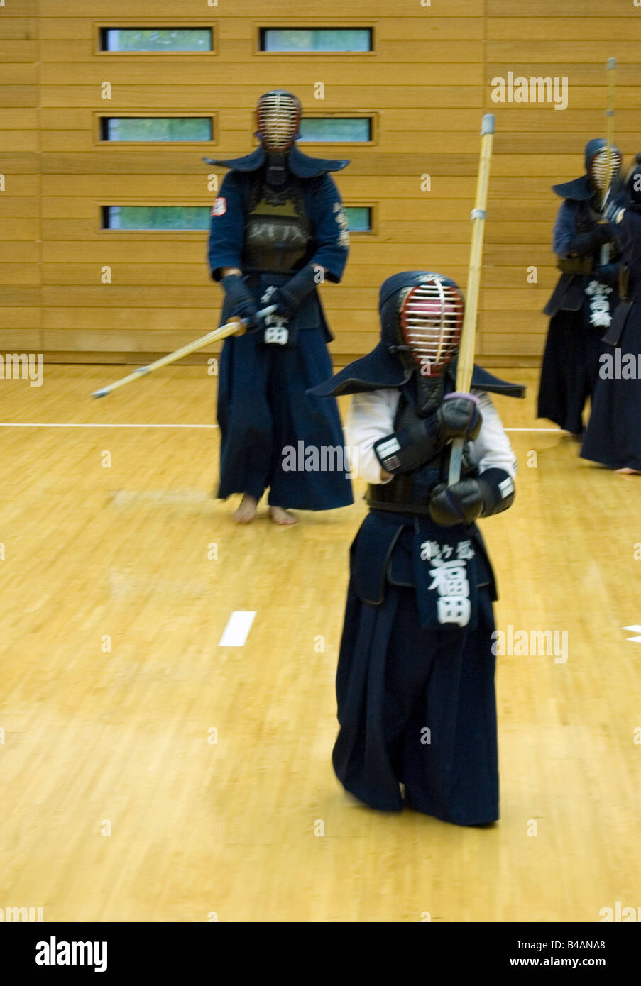 Japanese kids practicing Kendo in Japan Stock Photo