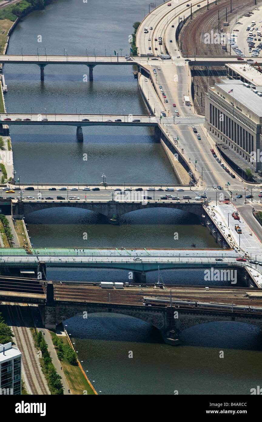 aerial above bridges Philadelphia  Pennsylvania PA Stock Photo