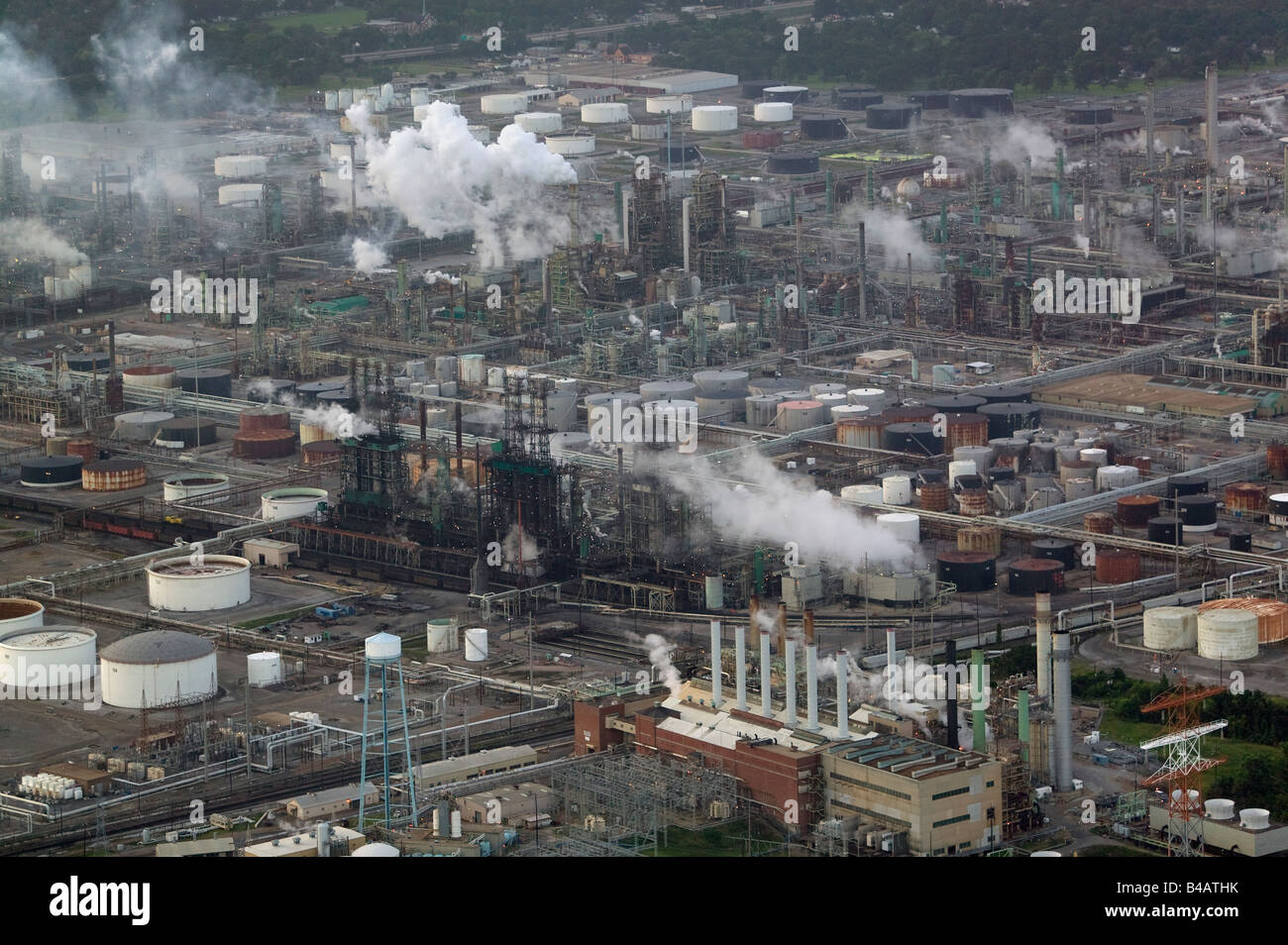 aerial above ExxonMobil refinery Baton Rouge, Louisiana LA Stock Photo