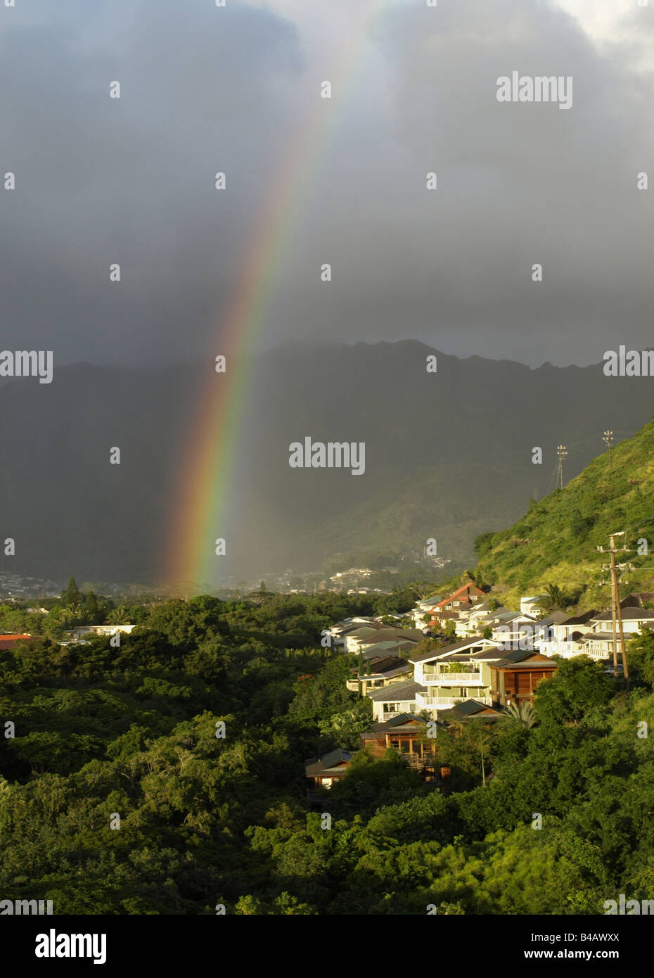 Rainbow in Manoa Valley, (Oahu, Hawaii) Stock Photo