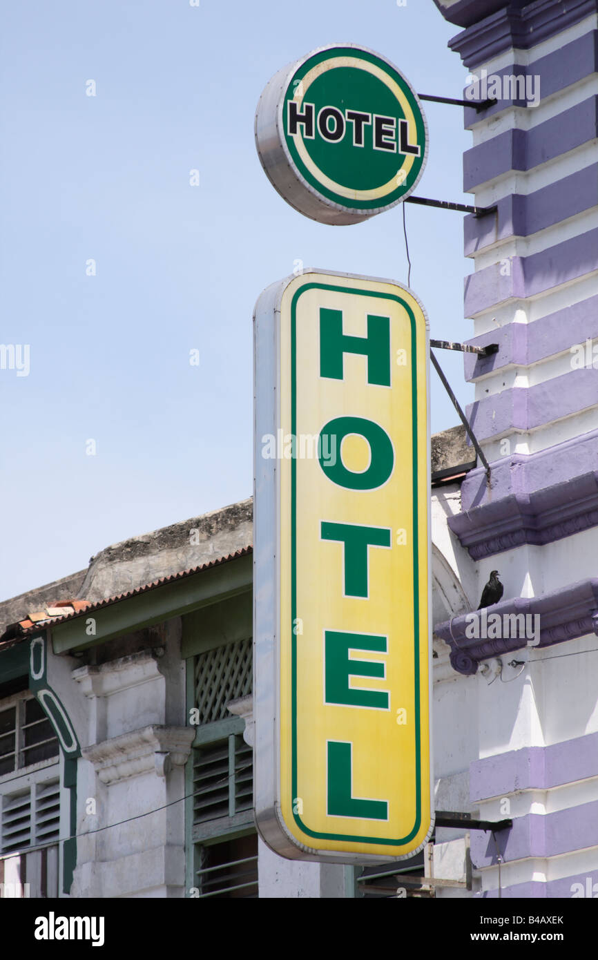 budget hotel signboard in Penang, Malaysia Stock Photo