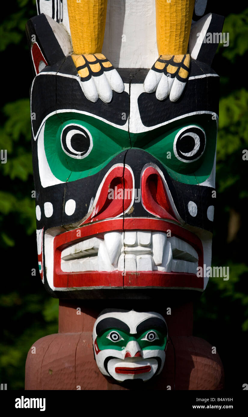 Totem Poles at Stanley Park Vancouver, British Columbia, Canada. Stock Photo