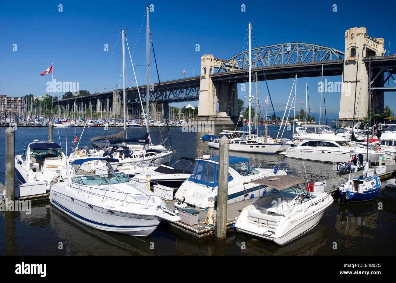 Burrard Bridge and Granville Island in Vancouver, British Columbia, Canada. Stock Photo