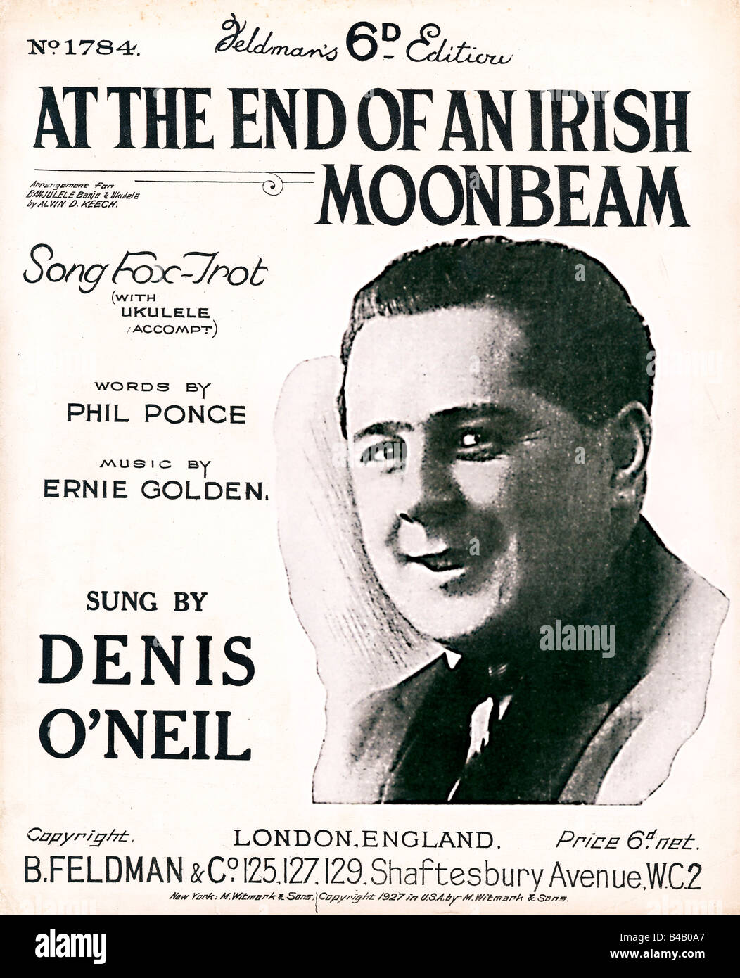 At The End of an Irish Moonbeam music sheet cover for the 1927 song fox