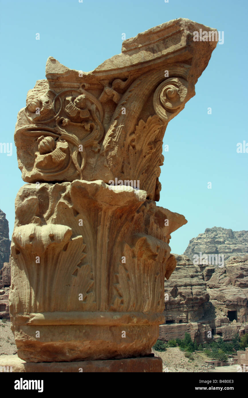 Part of the ancient column, Petra, Jordan Stock Photo