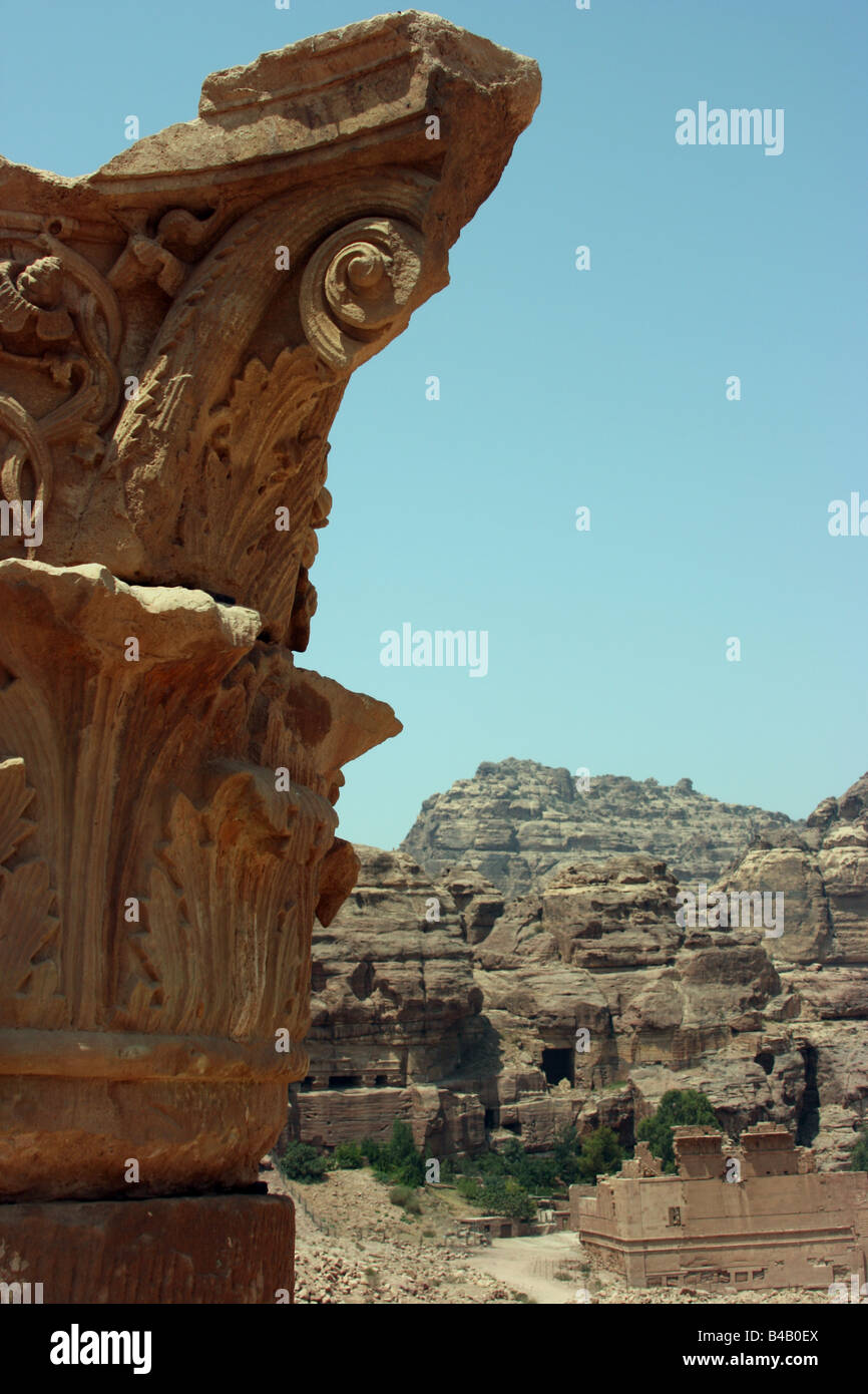 Part of the ancient column, Petra, Jordan Stock Photo