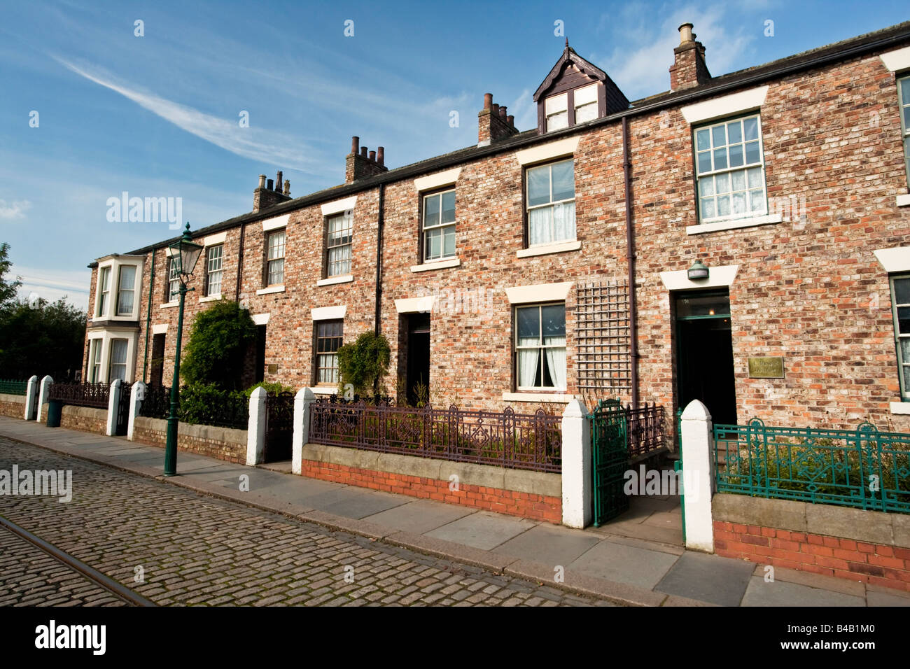 A recreation of a row of Edwardian terraced housing in the open air museum of Beamish in County Durham, England Stock Photo