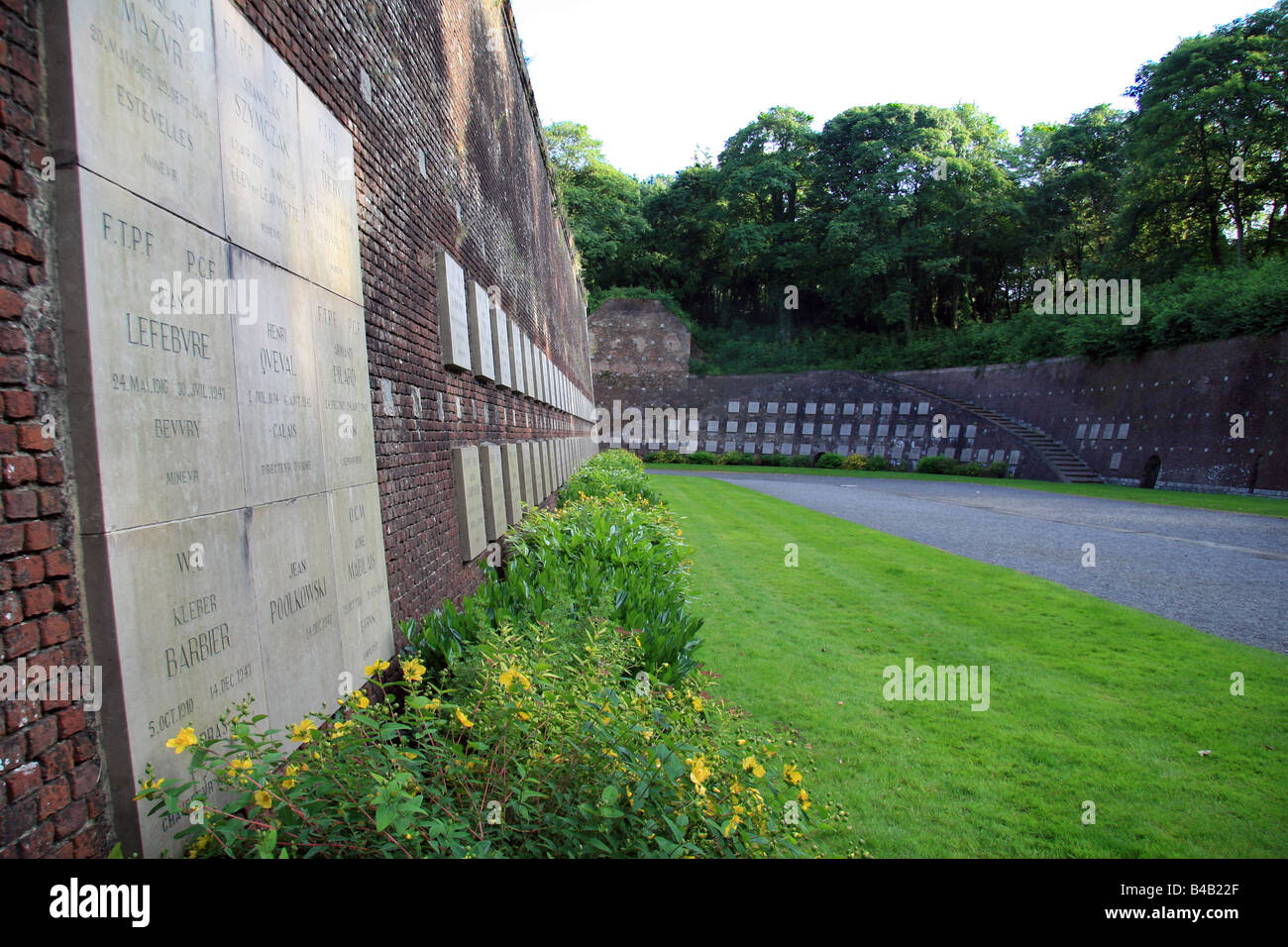 Rows of memorial plaques to commemorate over 200 resistance fighters executed in the Citadel, Arras, France during World War Two Stock Photo