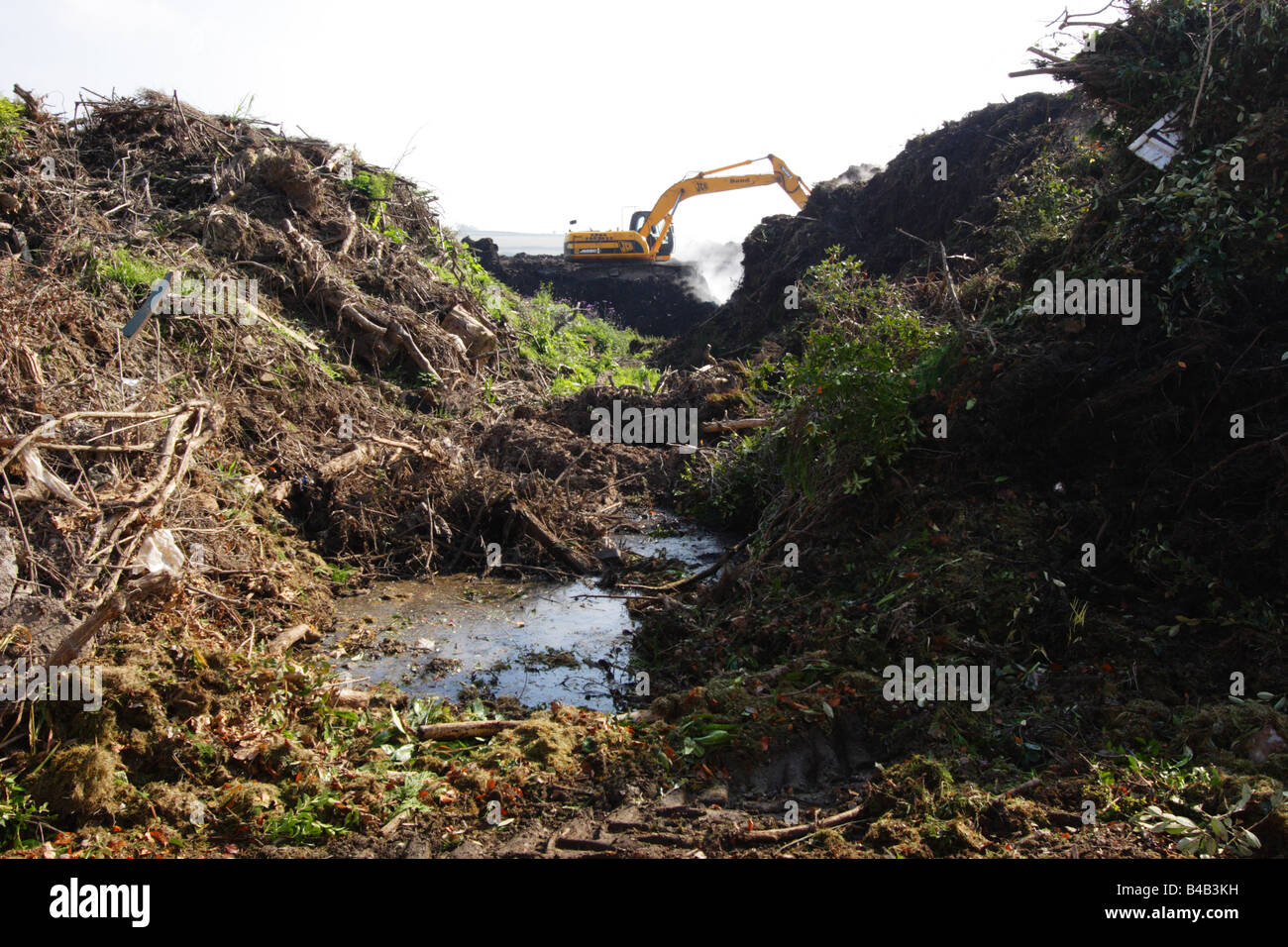 JCB JS220 Recycling garden waste to make compost Stock Photo