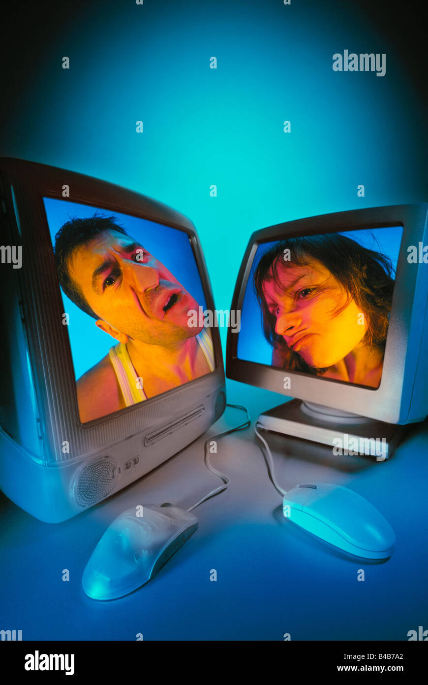 MAN AND WOMAN FACE TO FACE. ROW ARGUMENT Stock Photo