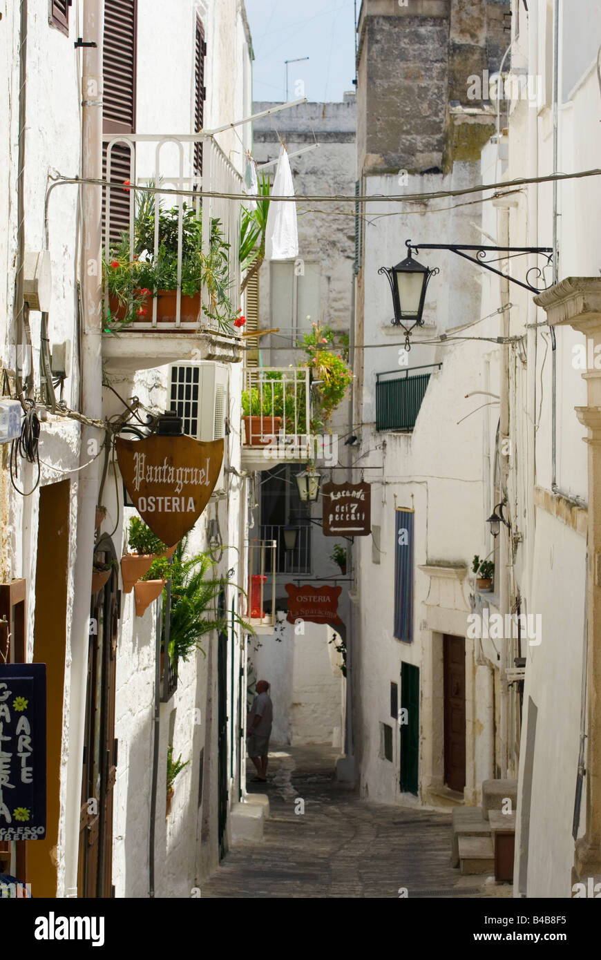 Narrow streets of The white city of Ostuni Puglia Italy Stock Photo