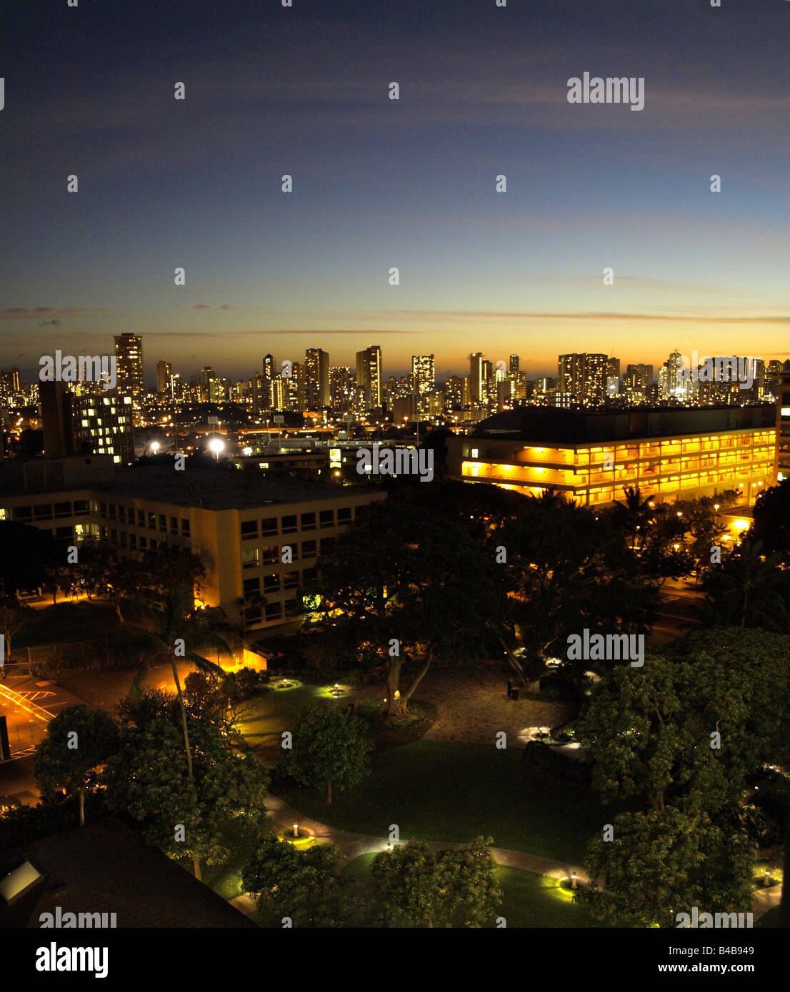 Waikiki skyline, from the University of Hawaii campus Stock Photo Alamy