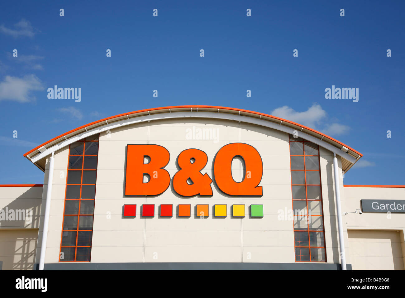 Sign above entrance to B & Q DIY hardware warehouse superstore, England ...