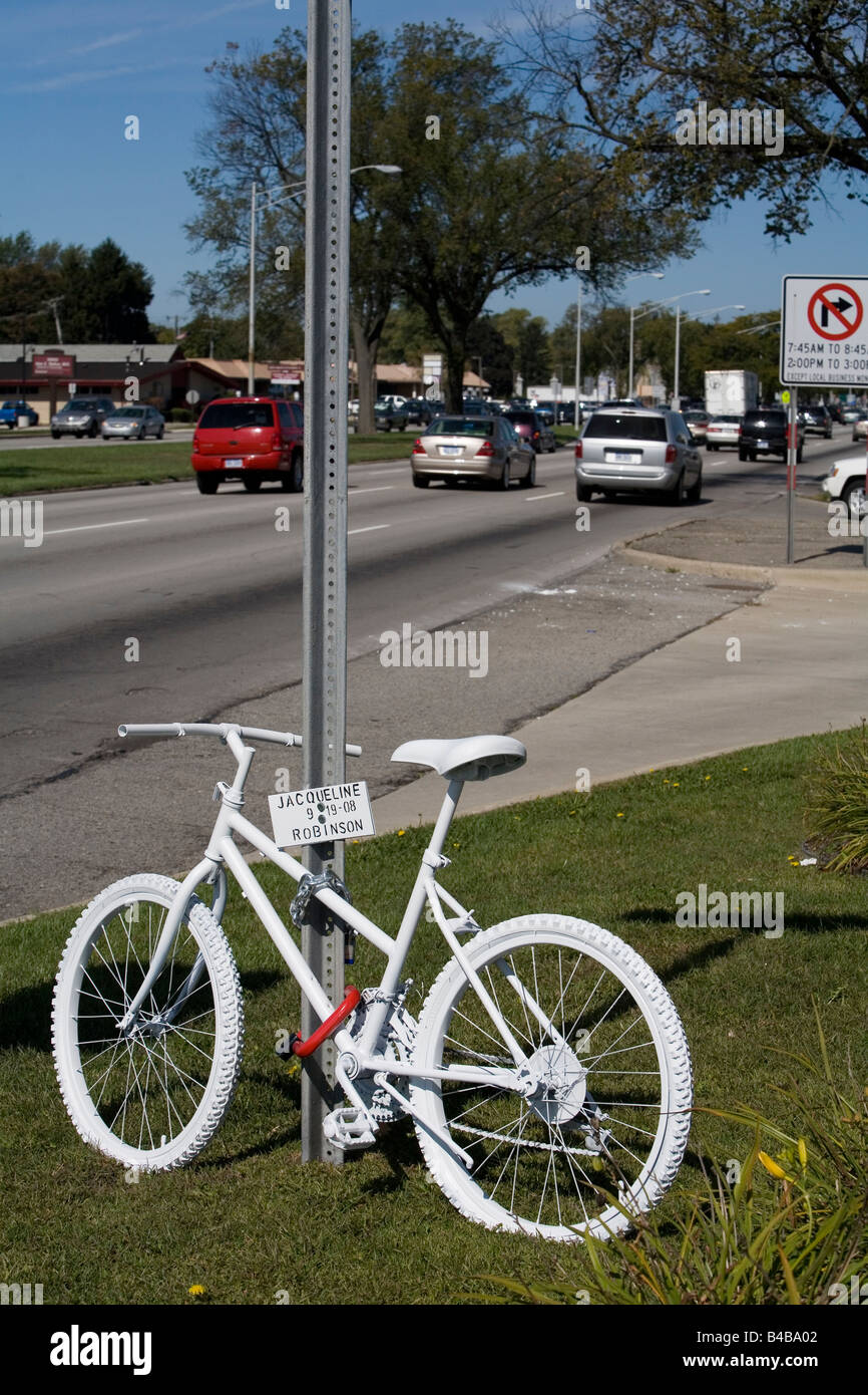 Ghost Bike Marks Spot Where Bicycle Rider was Killed Stock Photo