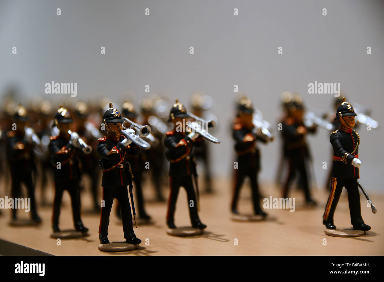 Tin pewter soldiers marching historic costumes figure statue sculpture toy in line old Dutch uniform Stock Photo