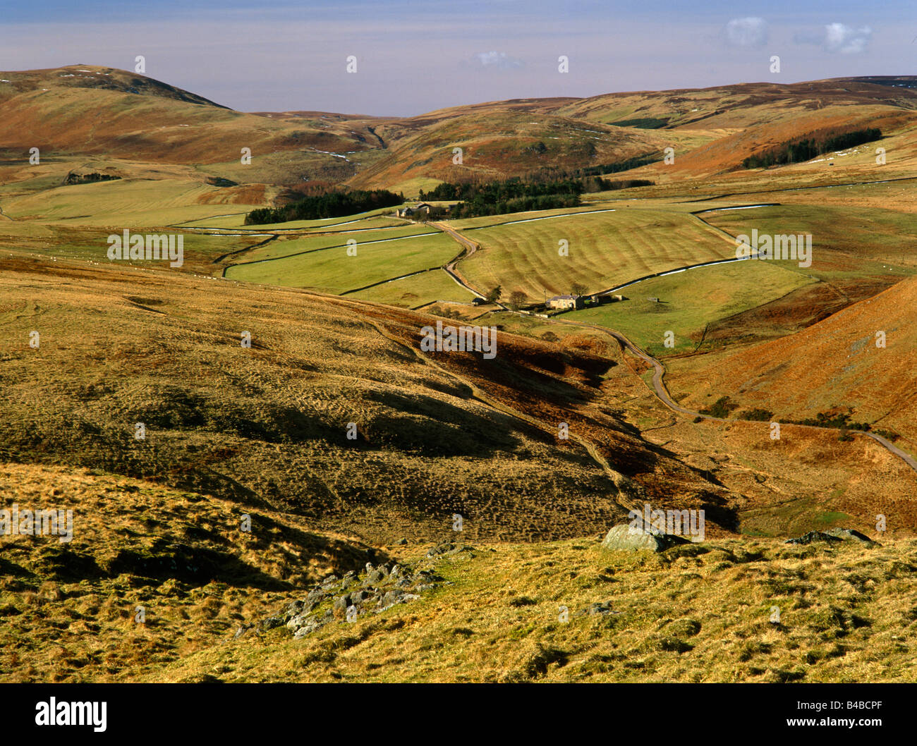 An Autumn daytime view of the Ingram Valley and River Breamish in Northumberland National Park near Wooler, Northumberland Stock Photo