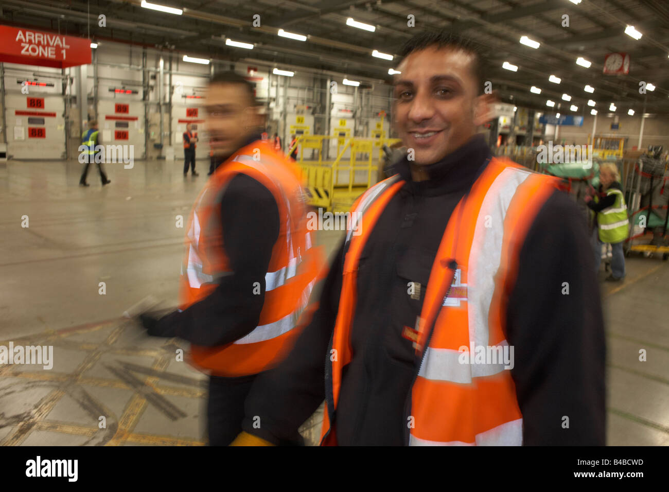 Postal workers enjoy humour at the Royal Mail's DIRFT logistics park in Daventry, Northamptonshire England Stock Photo