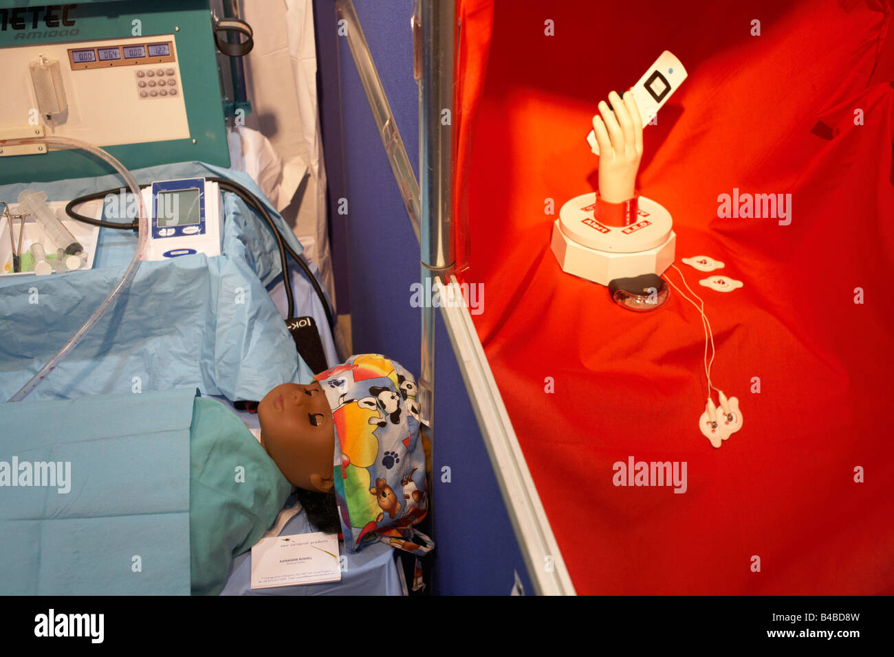 A new hospital equipment concept is demonstrated by an entrepreneur's model at an inventors fair in Alexandra Palace Stock Photo