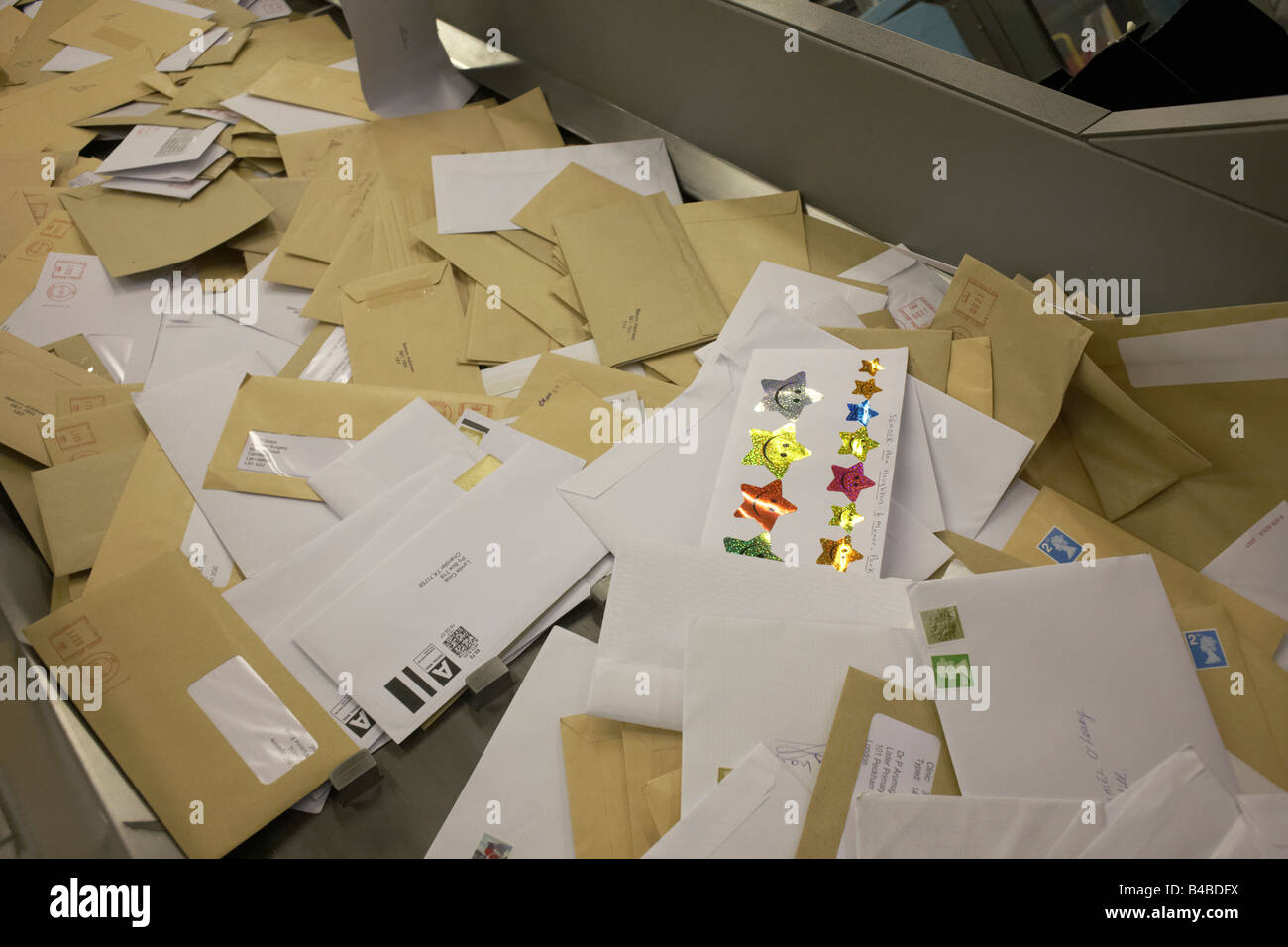 Letters about to be sorted by the Royal Mail operated Siemens