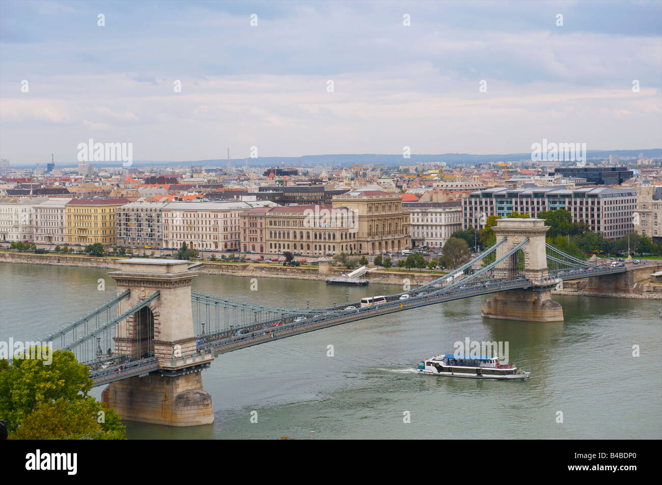 Chain Bridge and River Danube, Budapest, Hungary Stock Photo