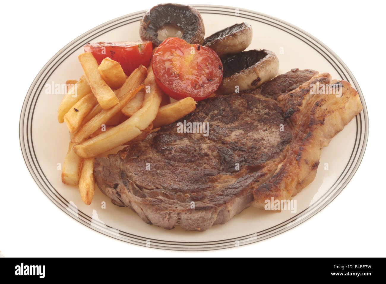 Fresh Healthy Sirloin Beef Steak With Tomatoes Mushrooms and Chips