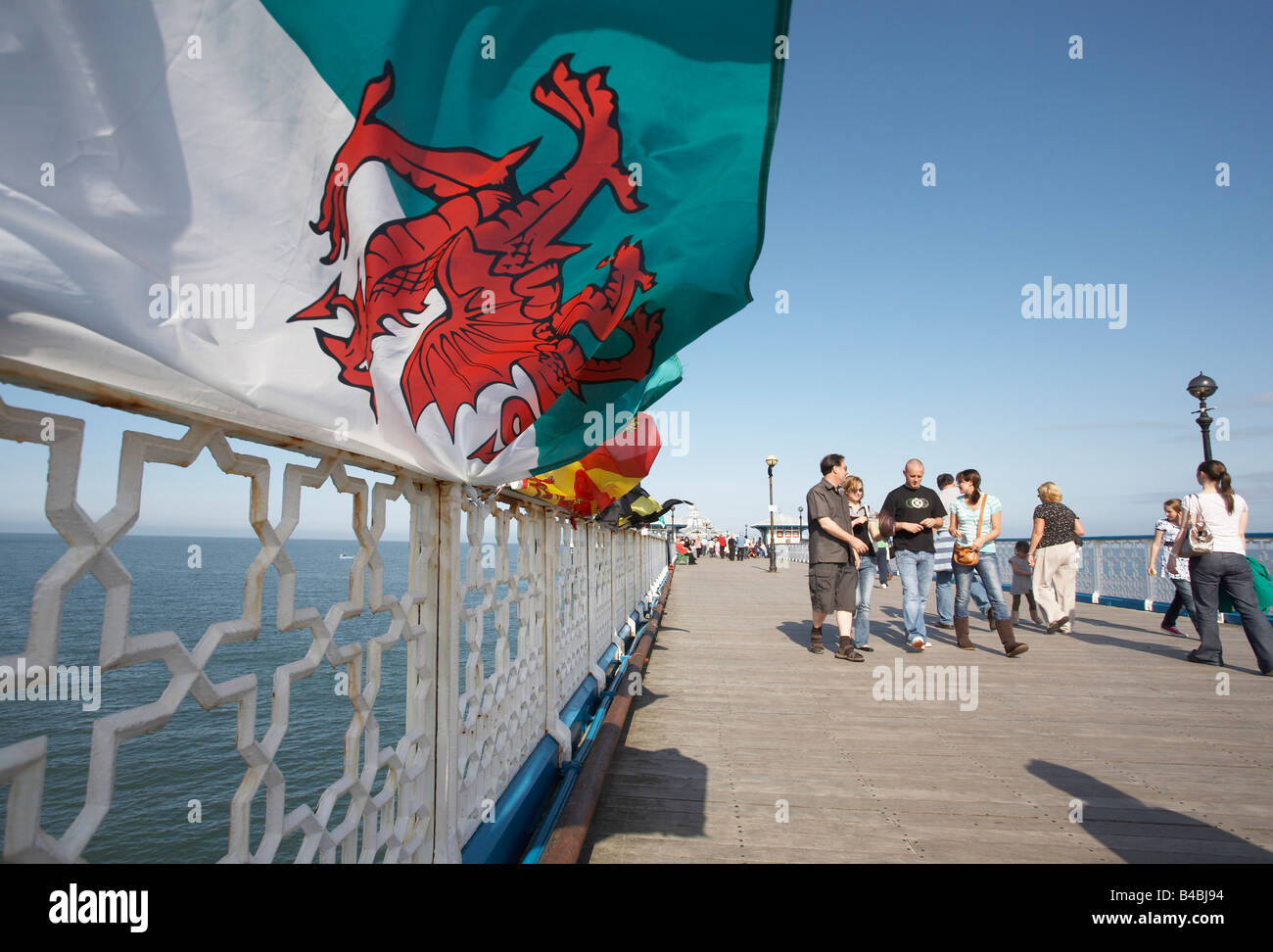 Welsh flag on Llandudno pier Stock Photo