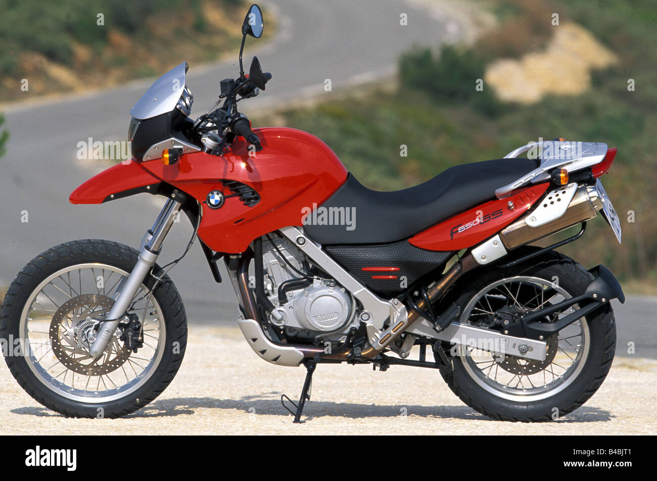 engine cycle, enduro, BMW F 650 GS, red, model year 2002, standing,  upholding, side view, photographer Gargolov Stock Photo - Alamy
