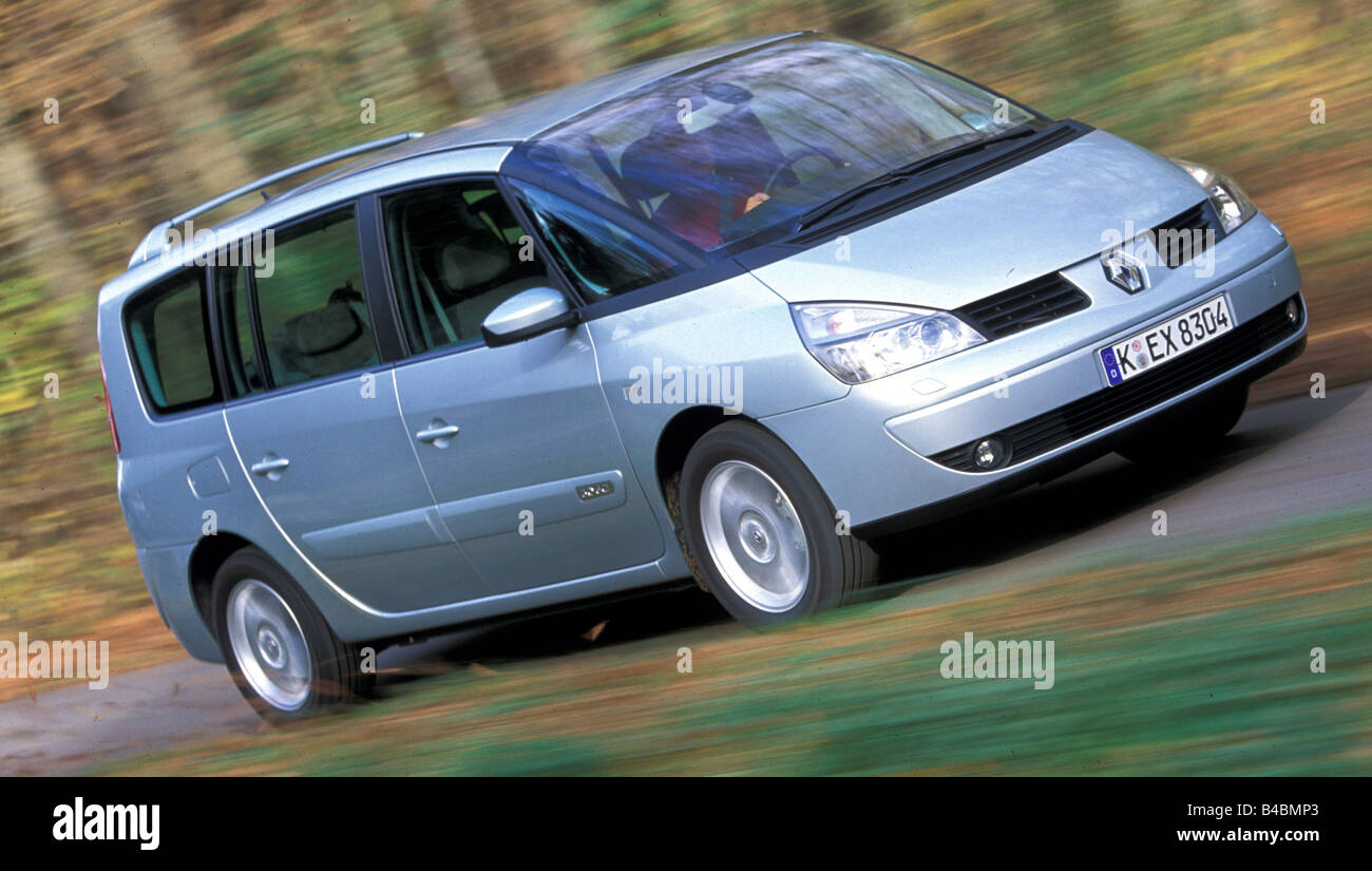 Car, Renault Espace, Van, model year 2002-, silver, driving, diagonal from  the front, frontal view, country road Stock Photo - Alamy