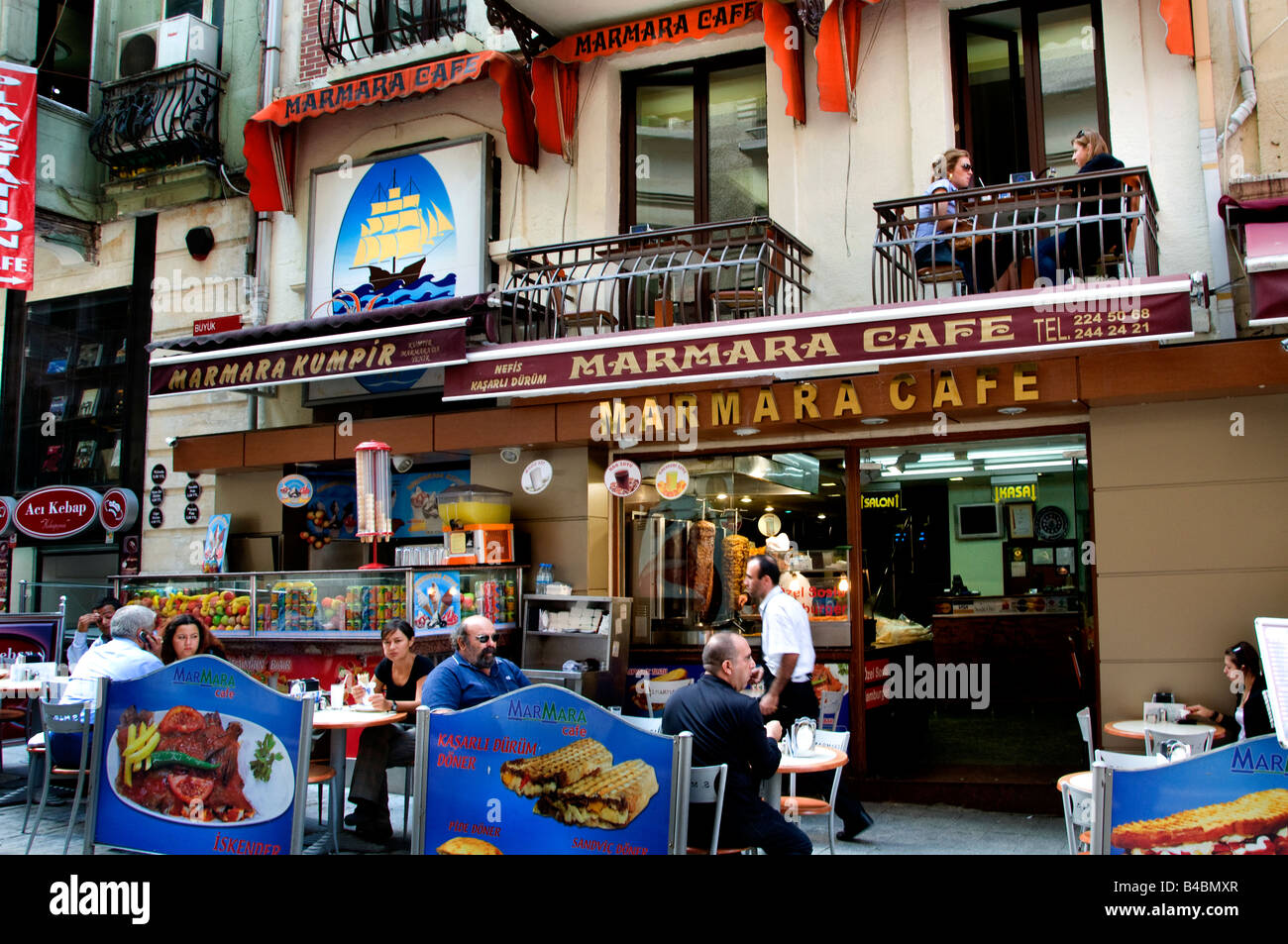 Istanbul Istiklal Caddesi Beyoglu shopping street quarter Marmara cafe restaurant Stock Photo