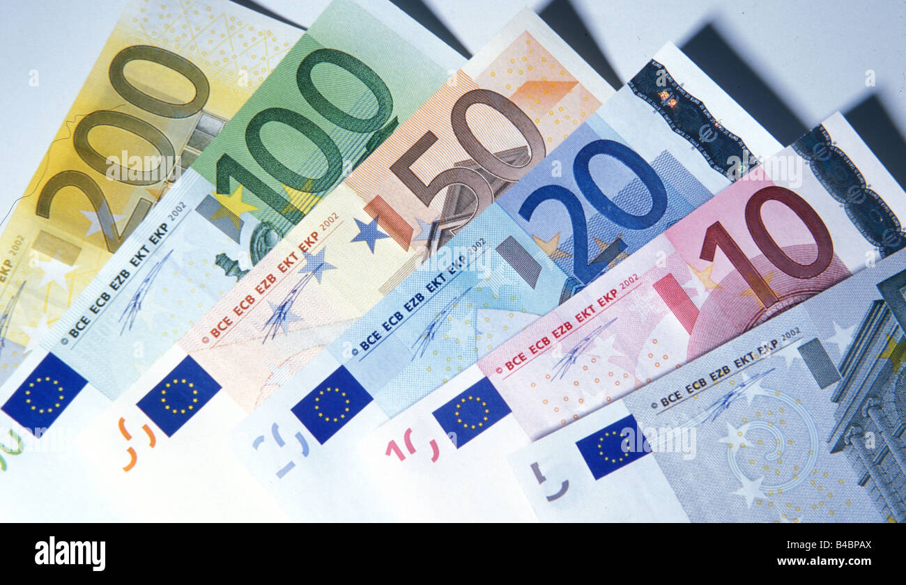 Euros, Money, notes, Euro, Money pile Stock Photo